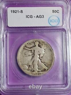 1921-s Walking Liberty Half Dollar. Certified Icg Ag3