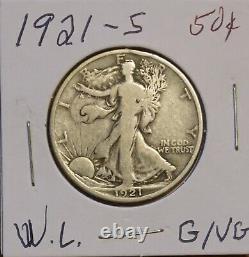 1921-s Walking Liberty Half Dollar-g/vg Good To Very Good Slight Bump Near Head