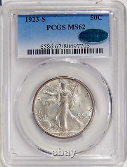 1923-S 50c PCGS MS 62 CAC BETTER DATE SILVER WALKING LIBERTY HALF DOLLAR
