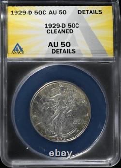 1929 D Half Dollars Liberty Walking ANACS AU-50 Details