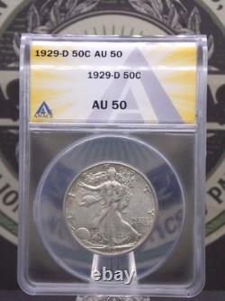 1929 D Walking Liberty Half Dollar 50c ANACS AU50 #854 About Unc ECC&C, Inc