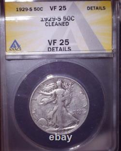 1929-S Walking Liberty Liberty Half Dollar, ANACS VF 25, Issue Free