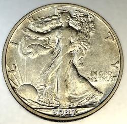 1929 S Walking Liberty Silver Half Dollar 50 Cent 90% Silver AU Condition 2049