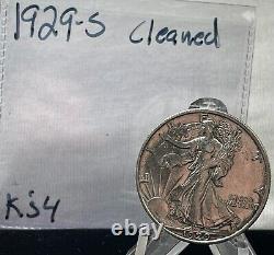 1929-s Cleaned Silver Walking Liberty Half Dollar