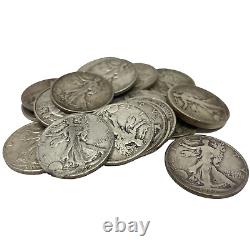 1930's $10 Face Value 90% Walking Liberty Half Dollars Circulated (20 Coins)