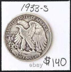 1933-S Walking Liberty Half Dollar TOUGHER DATE Extra Fine Example Coin