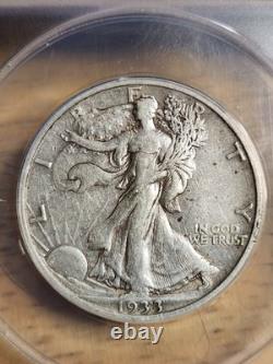 1933-S Walking Liberty Silver Half Dollar 50C ANACS EF 45 straight grade