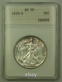 1933-S Walking Liberty Silver Half Dollar 50c Coin ANACS AU-50 Better Coin OGH