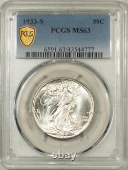 1933-s Walking Liberty Half Dollar Pcgs Ms-63 Looks 64, Blazing White & Pq