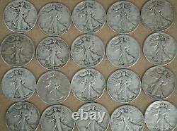 1934-1939 Walking Liberty Silver Half Dollars Roll Of 20 M-4686