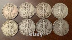 1934-1940-Pre-WWII-Denver/Philadelphia 90% Silver Walking Half Dollars Lot (8)
