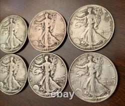 1934-1940-Pre-WWII-Denver/Philadelphia 90% Silver Walking Half Dollars Lot (8)