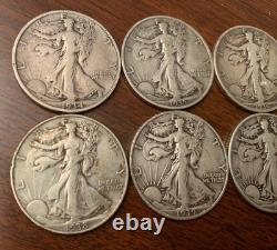 1934-1940-Pre-WWII-Denver/Philadelphia 90% Silver Walking Half Dollars Lot (8)