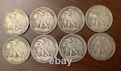 1934-1940-Pre-WWII-Denver/Philadelphia 90% Silver Walking Half Dollars Lot (8)