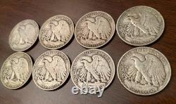 1934-1940-Pre-WWII-Denver/Philadelphia 90% Silver Walking Half Dollars Lot (8)