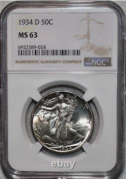 1934-D 50C Walking Liberty Choice BU NGC MS63 (FSTB) Rarity R3 Blast White