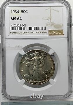 1934 Uncirculated Silver Walking Liberty Half Dollar Coin Graded MS64 by NGC