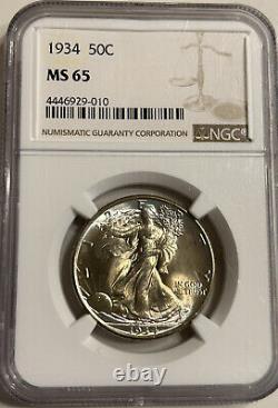 1934 Walking Liberty Silver Half Dollar NGC MS-65 Gem Beautiful Toned Luster++