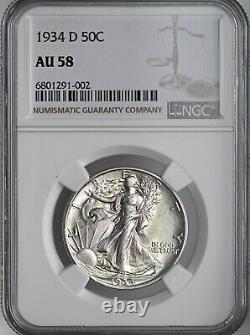 1934-d 50c Walking Liberty Silver Half Dollar Ngc Au58 #6801291-002