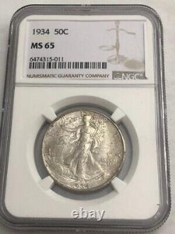 1934 killer gem BU WALKING LIBERTY silver half dollar. NGC MS65. #mdr011