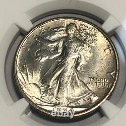1934 killer gem BU WALKING LIBERTY silver half dollar. NGC MS65. #mdr011