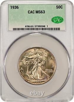 1936 CAC MS63 Walking Liberty Half Dollar 50c, Strong Luster Original Choice MS