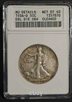 1936-D Walking Liberty Half Dollar DBL DIE OBV! ANACS AU Details! -d8105cxxx