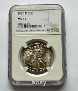 1936 D Walking Liberty Half Dollar MS64 NGC