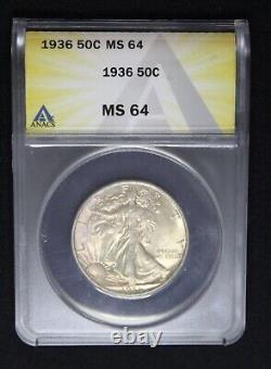 1936 Walking Liberty Silver Half Dollar Graded Coin ANACS MS64 Nicely Toned