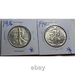 1936 and 1940 Walking Liberty Half Dollar Silver Coin Lot US Mint 50 Cent Piece
