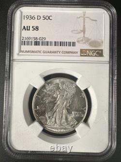 1936-d Walking Liberty Silver Half Dollar Ngc Au58