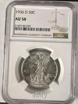 1936-d Walking Liberty Silver Half Dollar Ngc Au58