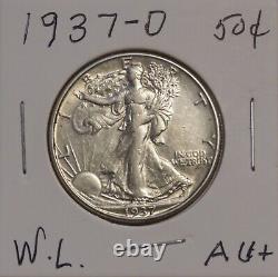 1937 D Walking Liberty Half Dollar-au+ About Uncirculated