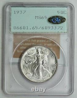 1937 Walking Liberty Half Dollar, PCGS Rattler MS65, Gold CAC sticker, Upgrade