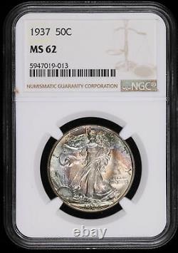 1937 Walking Liberty Silver Half Dollar Coin Monster Toning Ngc Ms62
