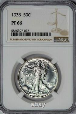 1938 50C Walking Liberty NGC PR66 Silver Half Dollar Proof, Premium Gem