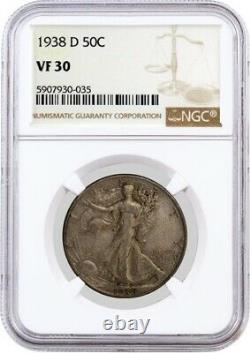 1938 D 50C Walking Liberty Silver Half Dollar NGC VF30 Circulated Key Date Coin