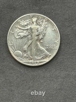 1938-D 50C Walking Liberty Silver Half Dollar XF Key Date