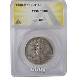 1938 D Liberty Walking Half Dollar EF 45 ANACS Silver 50c SKUI17483
