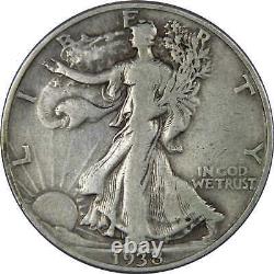1938 D Liberty Walking Half Dollar F Fine 90% Silver 50c US Coin Collectible
