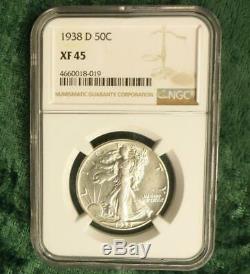 1938 D NGC XF 45 Liberty Walking Silver Half Dollar, Silver 50 Cent Coin