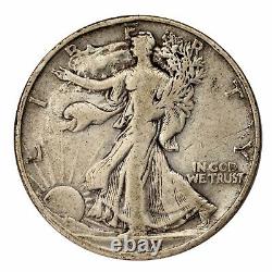 1938-D Silver Walking Liberty Half Dollar 50C (Fine, F Condition)