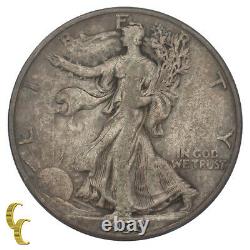 1938-D Silver Walking Liberty Half Dollar 50C (Fine, F Condition)