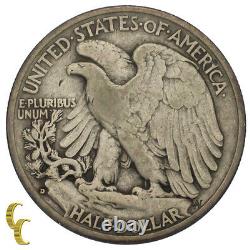 1938-D Silver Walking Liberty Half Dollar 50C (Fine, F Condition)