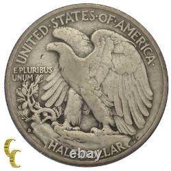 1938-D Silver Walking Liberty Half Dollar 50C (Fine, F Condition)