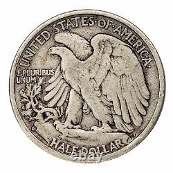 1938-D Silver Walking Liberty Half Dollar 50C (Fine, F Condition) Strong Detail
