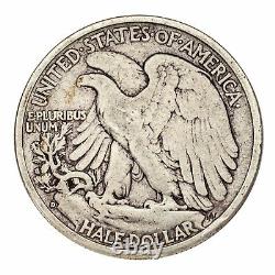 1938-D Silver Walking Liberty Half Dollar 50C (Fine, F Condition) Strong Detail