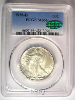 1938-D Walking Liberty Half Dollar 50C PCGS MS66+ CAC Plus Grade $2400 Value