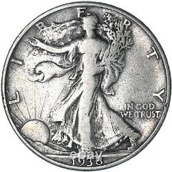 1938 D Walking Liberty Half Dollar 90% Silver Fine FN See Pics T859
