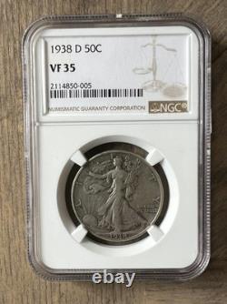 1938-D Walking Liberty Half Dollar, Key Date, NGC VF-35 Choice Silver US 50c